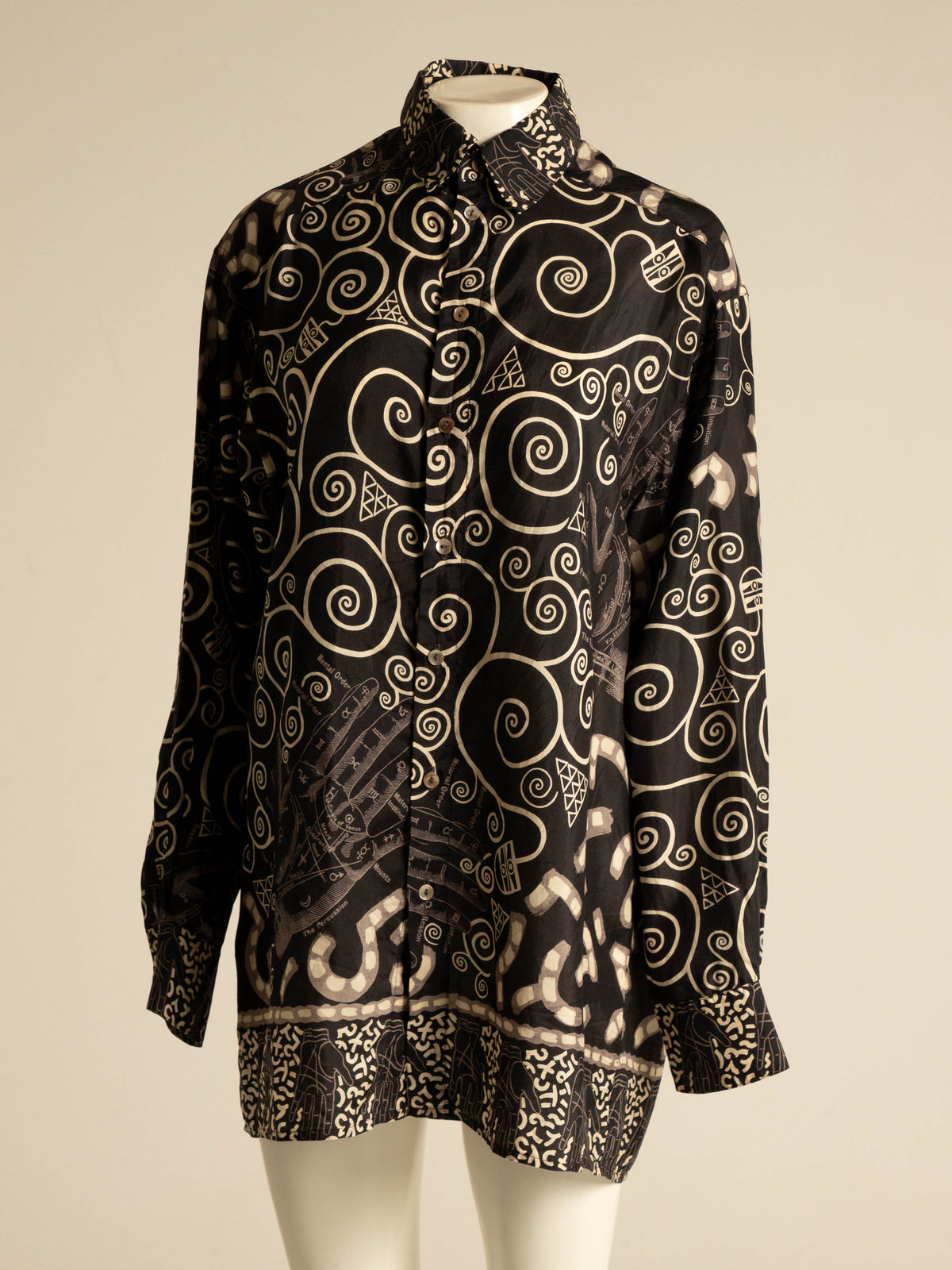 English Eccentrics A/W 1984 Black Palmistry Print Silk Shirt