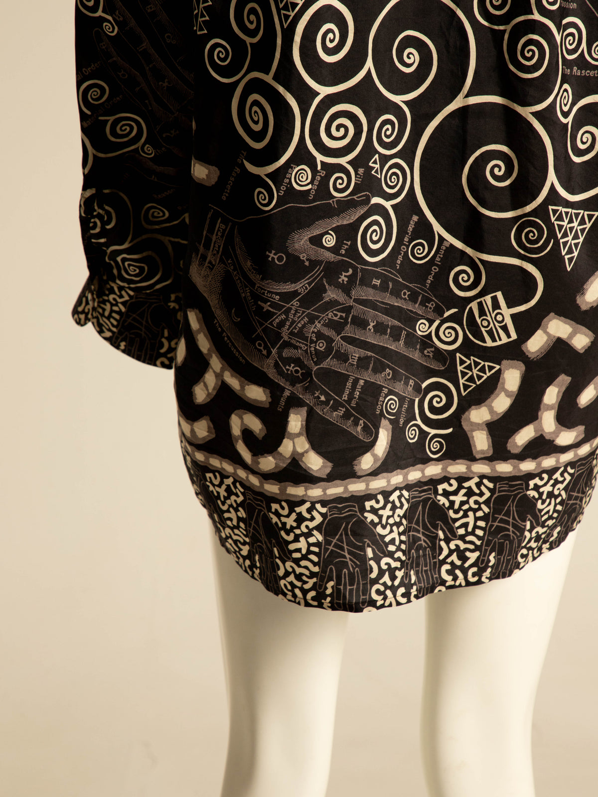 English Eccentrics A/W 1984 Black Palmistry Print Silk Shirt