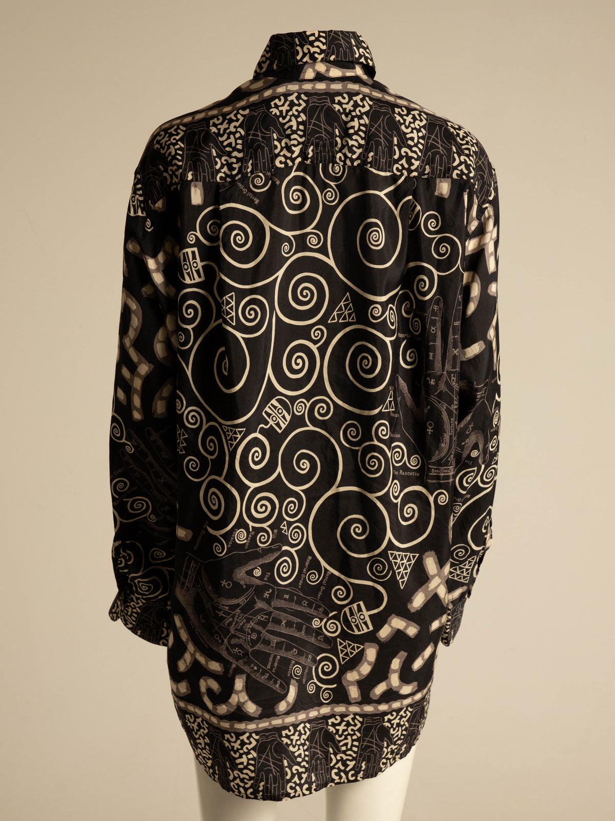 English Eccentrics A/W 1984 Black Palmistry Print Silk Shirt