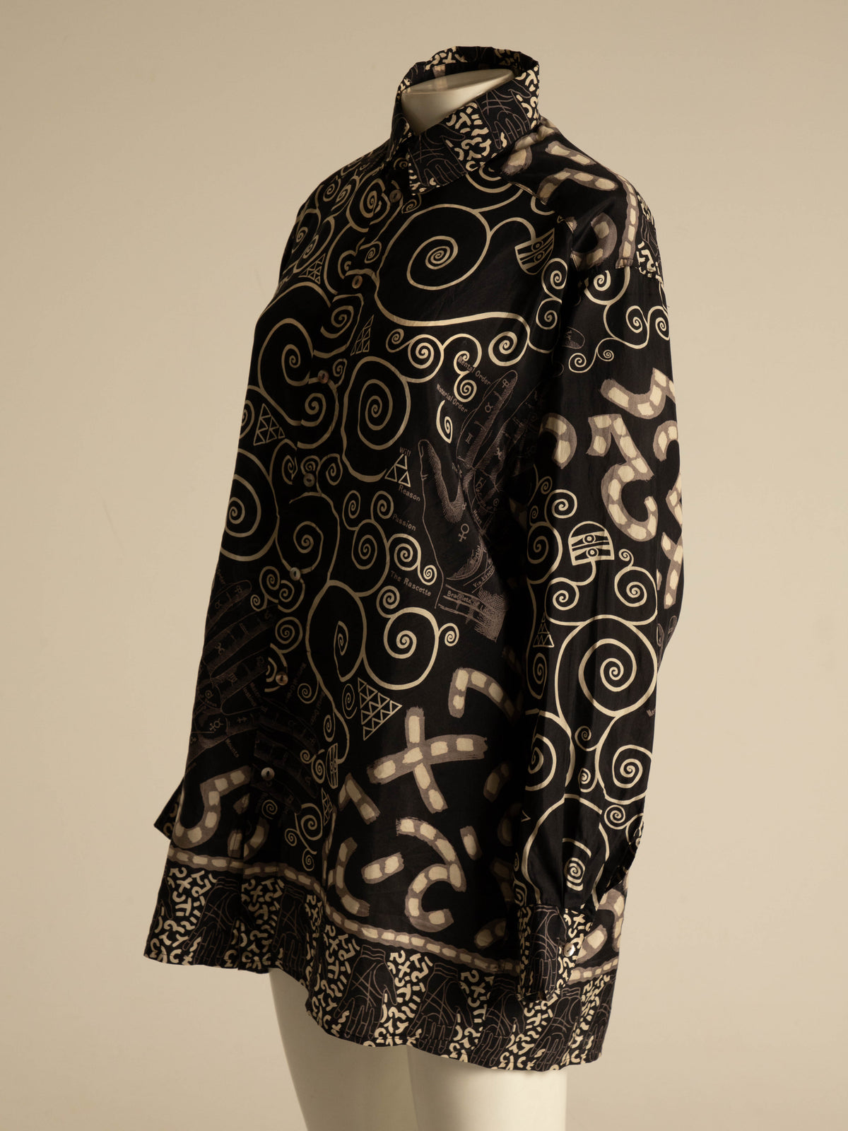English Eccentrics A/W 1984 Black Palmistry Print Silk Shirt