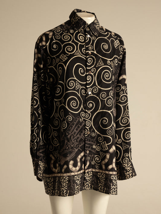 English Eccentrics A/W 1984 Black Palmistry Print Silk Shirt