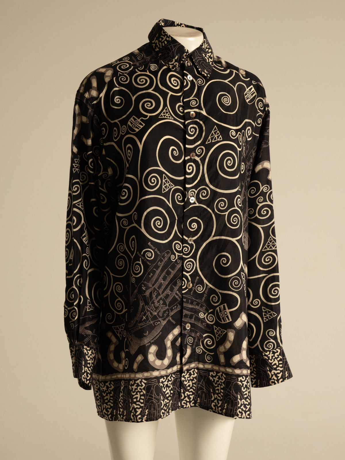 English Eccentrics A/W 1984 Black Palmistry Print Silk Shirt
