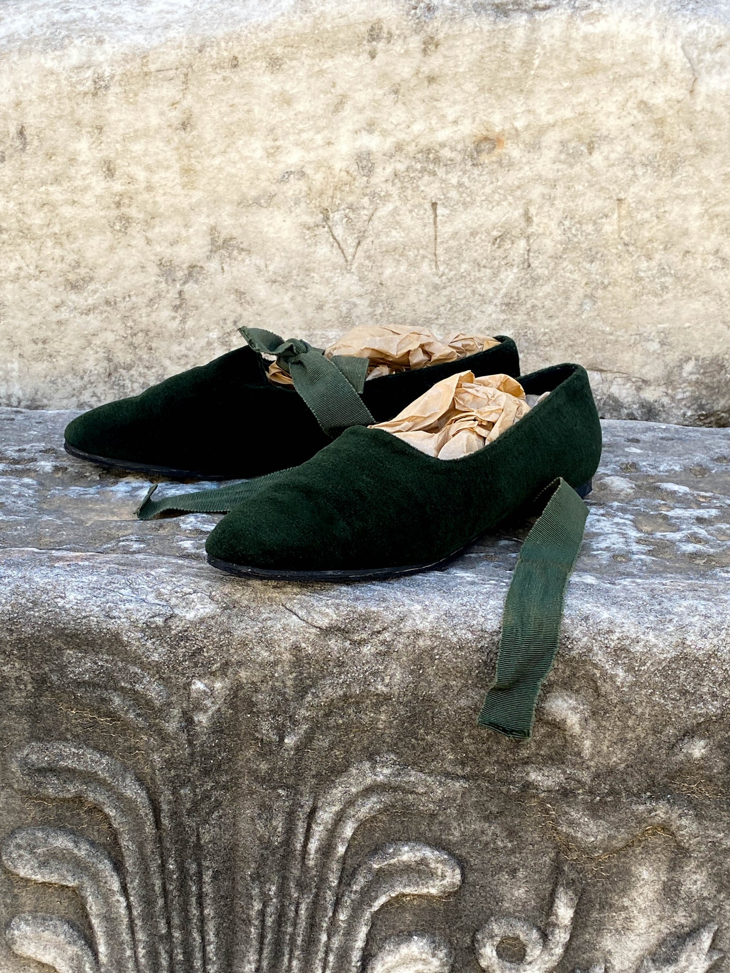Callaghan Romeo Gigli 1988 Green Ballet Flat with Grosgrain Ribbon
