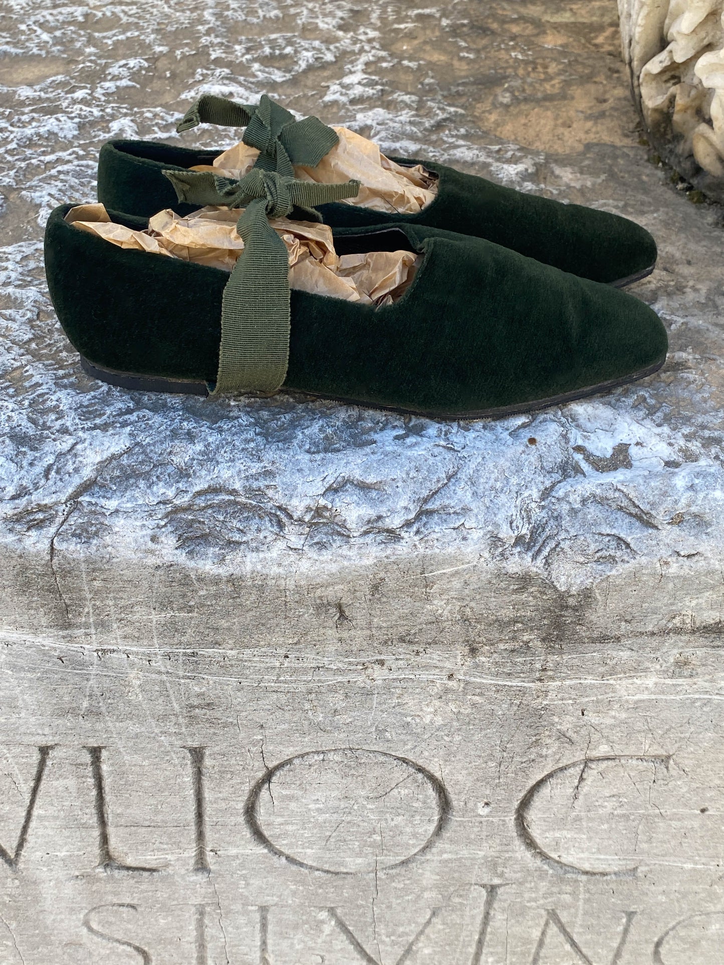 Callaghan Romeo Gigli 1988 Green Ballet Flat with Grosgrain Ribbon