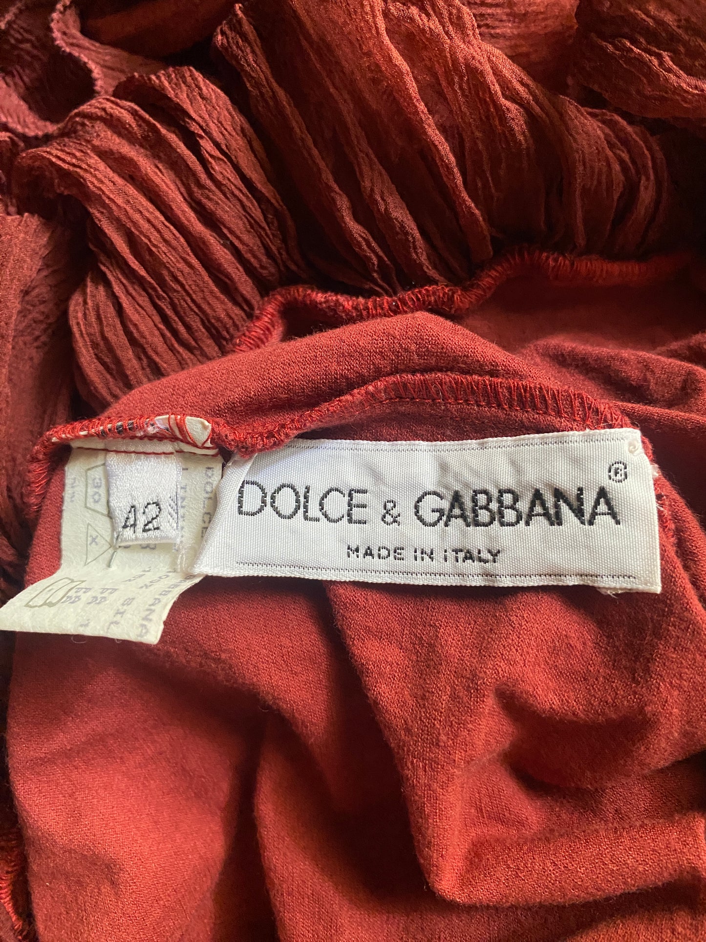 Dolce & Gabbana A/W 1991 Red Dress with Silk Ruffle Hem