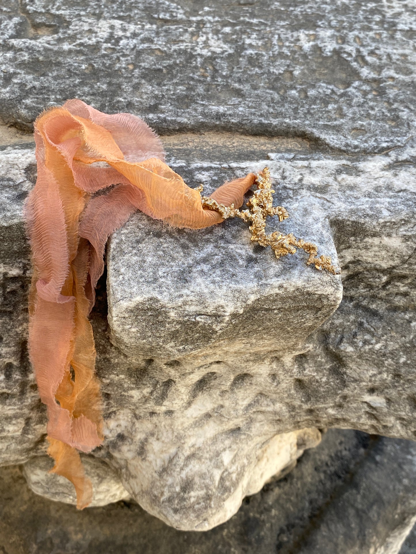 Elizaveta Alyson Rubin Sea Foam Entrails on Peach Silk Ribbon