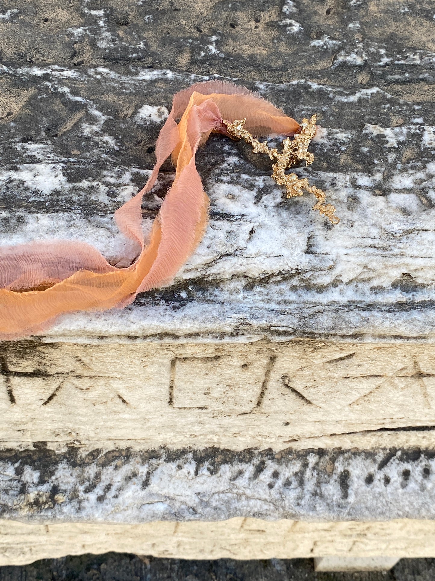 Elizaveta Alyson Rubin Sea Foam Entrails on Peach Silk Ribbon