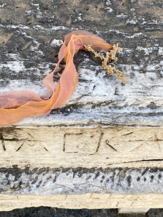 Elizaveta Alyson Rubin Sea Foam Entrails on Peach Silk Ribbon