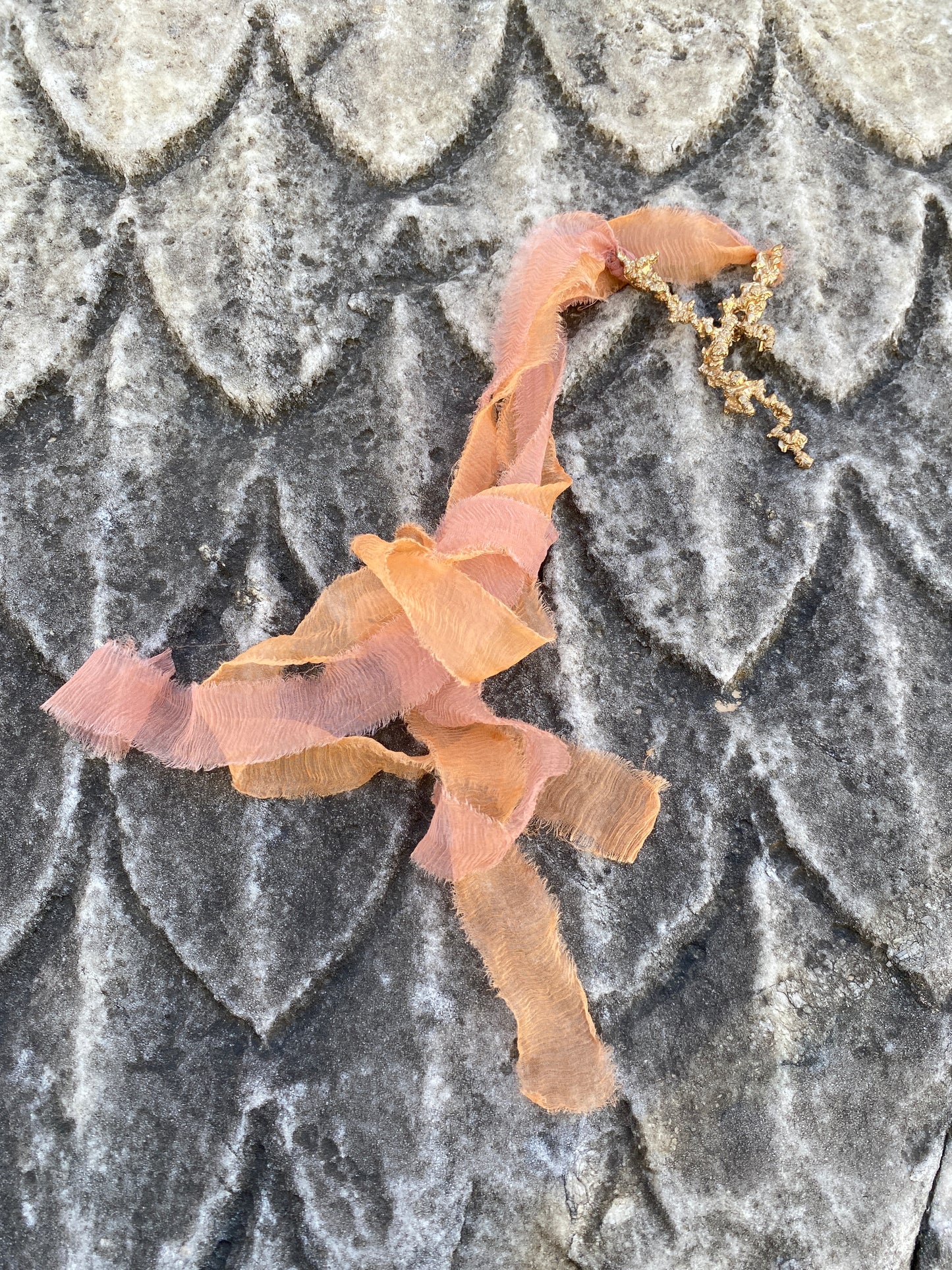 Elizaveta Alyson Rubin Sea Foam Entrails on Peach Silk Ribbon
