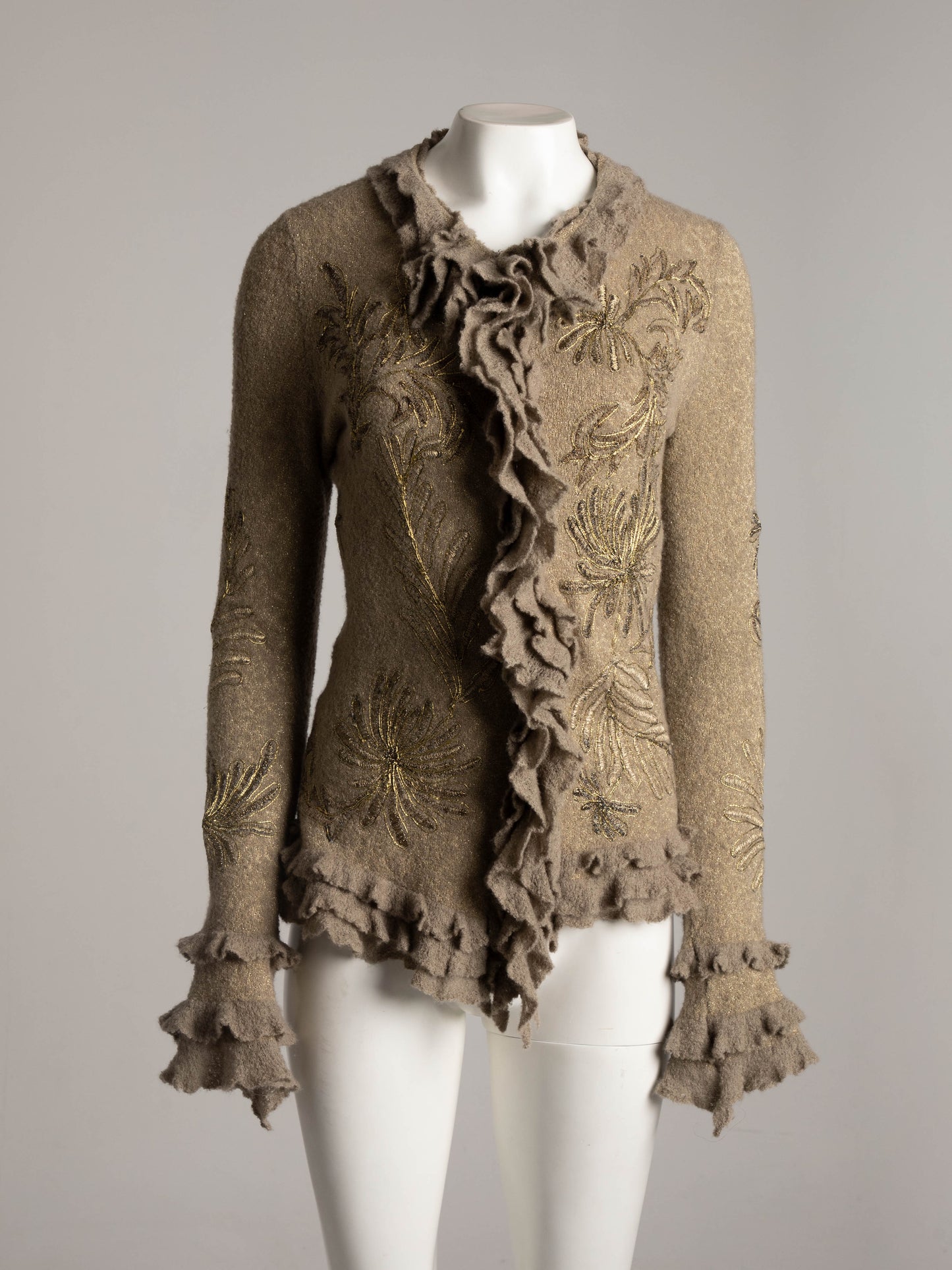 Lainey Keogh Cashmere Cardigan With Gold Embroidery