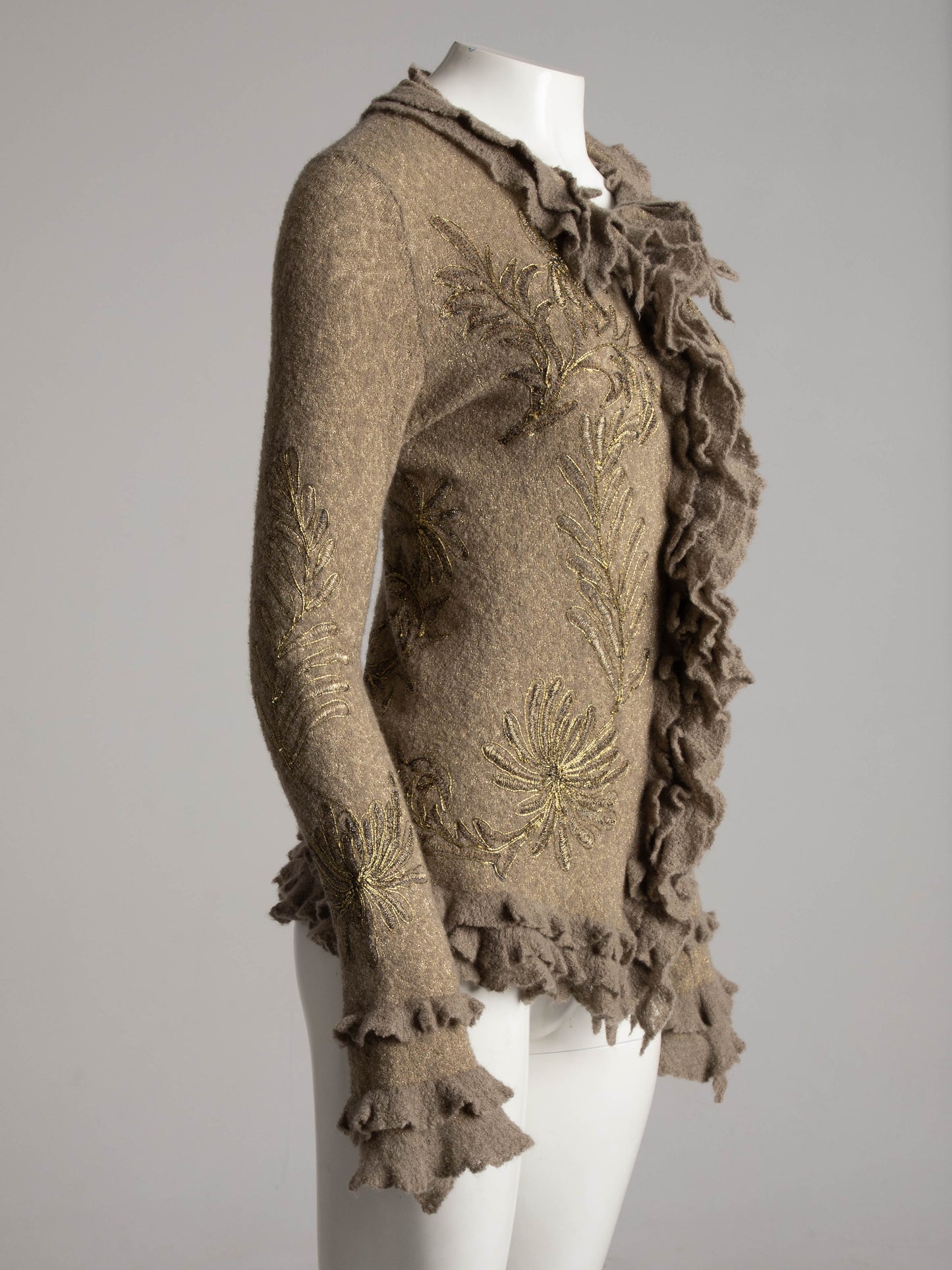 Lainey Keogh Cashmere Cardigan With Gold Embroidery