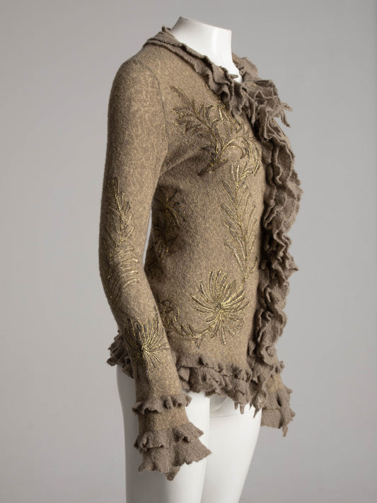 Lainey Keogh Cashmere Cardigan With Gold Embroidery