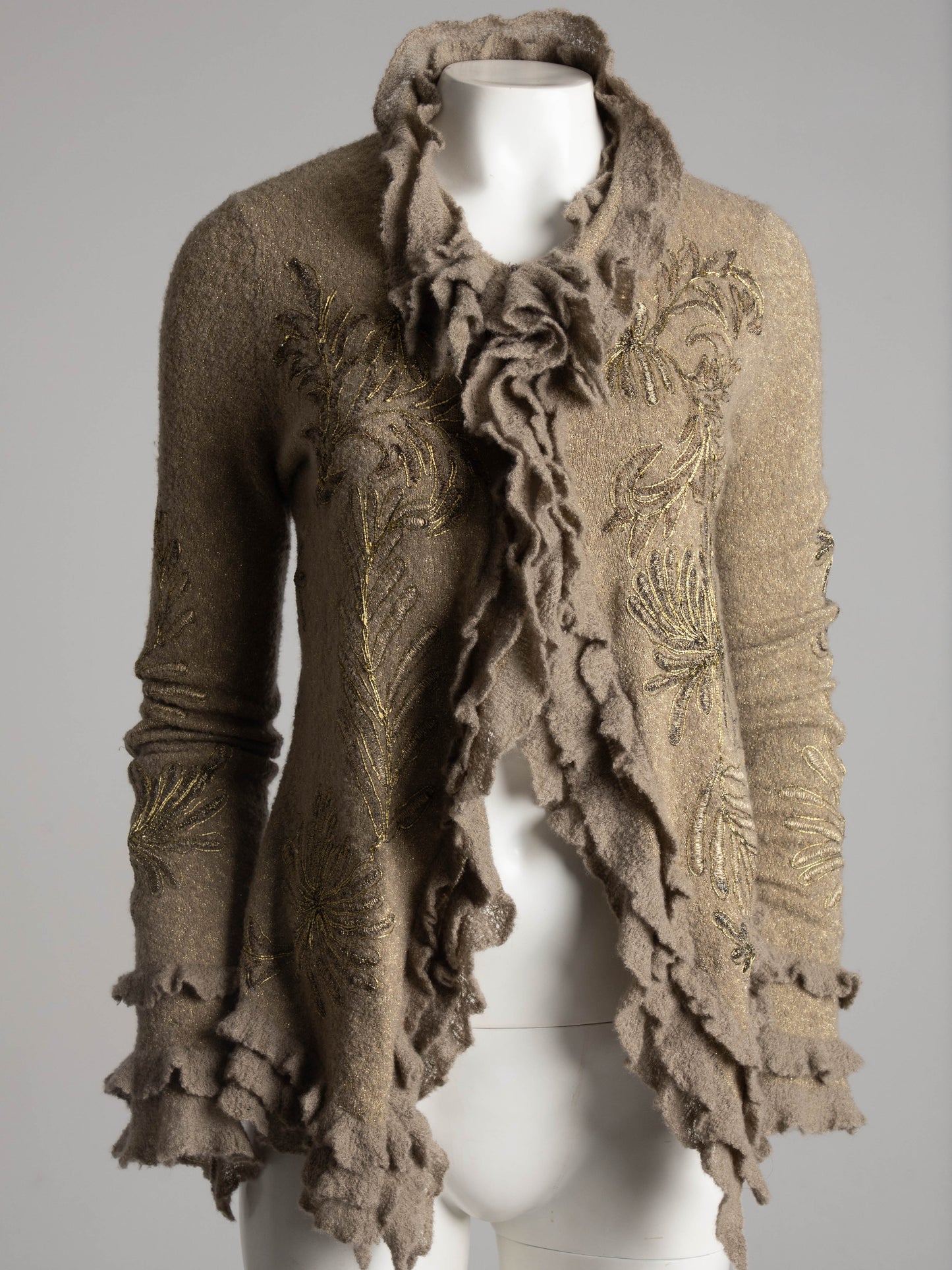 Lainey Keogh Cashmere Cardigan With Gold Embroidery