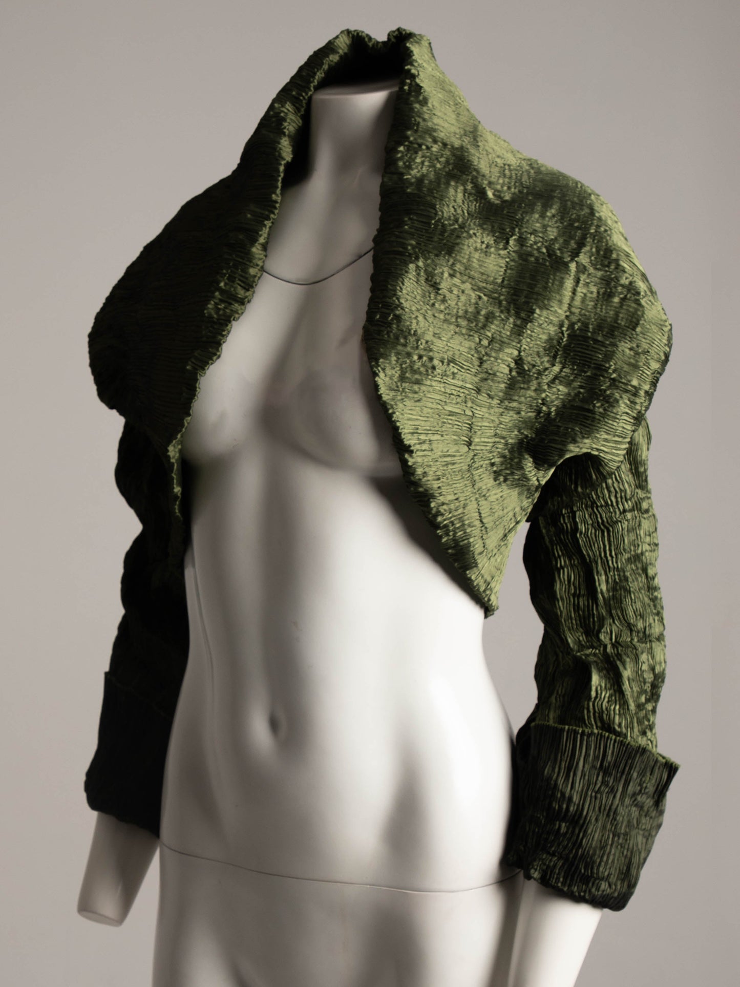Leiko Green Pleated Cropped Bolero Jacket