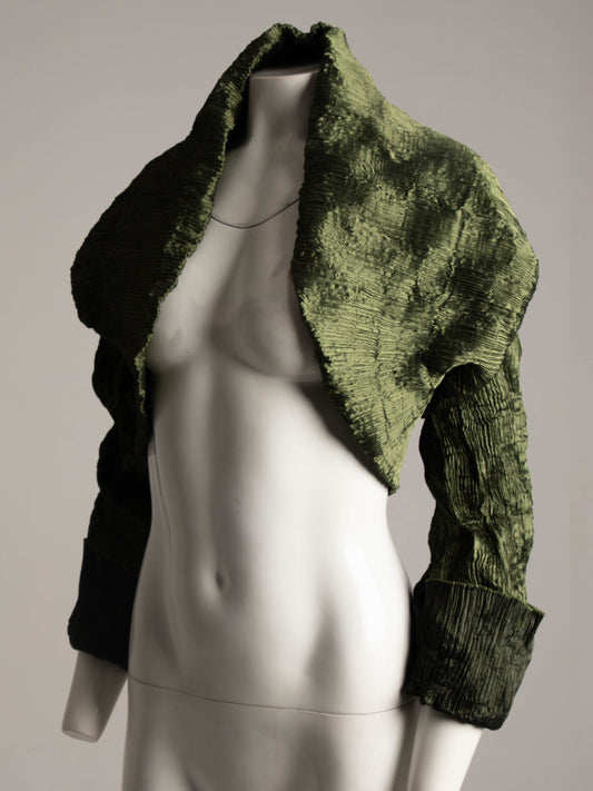 Leiko Green Pleated Cropped Bolero Jacket