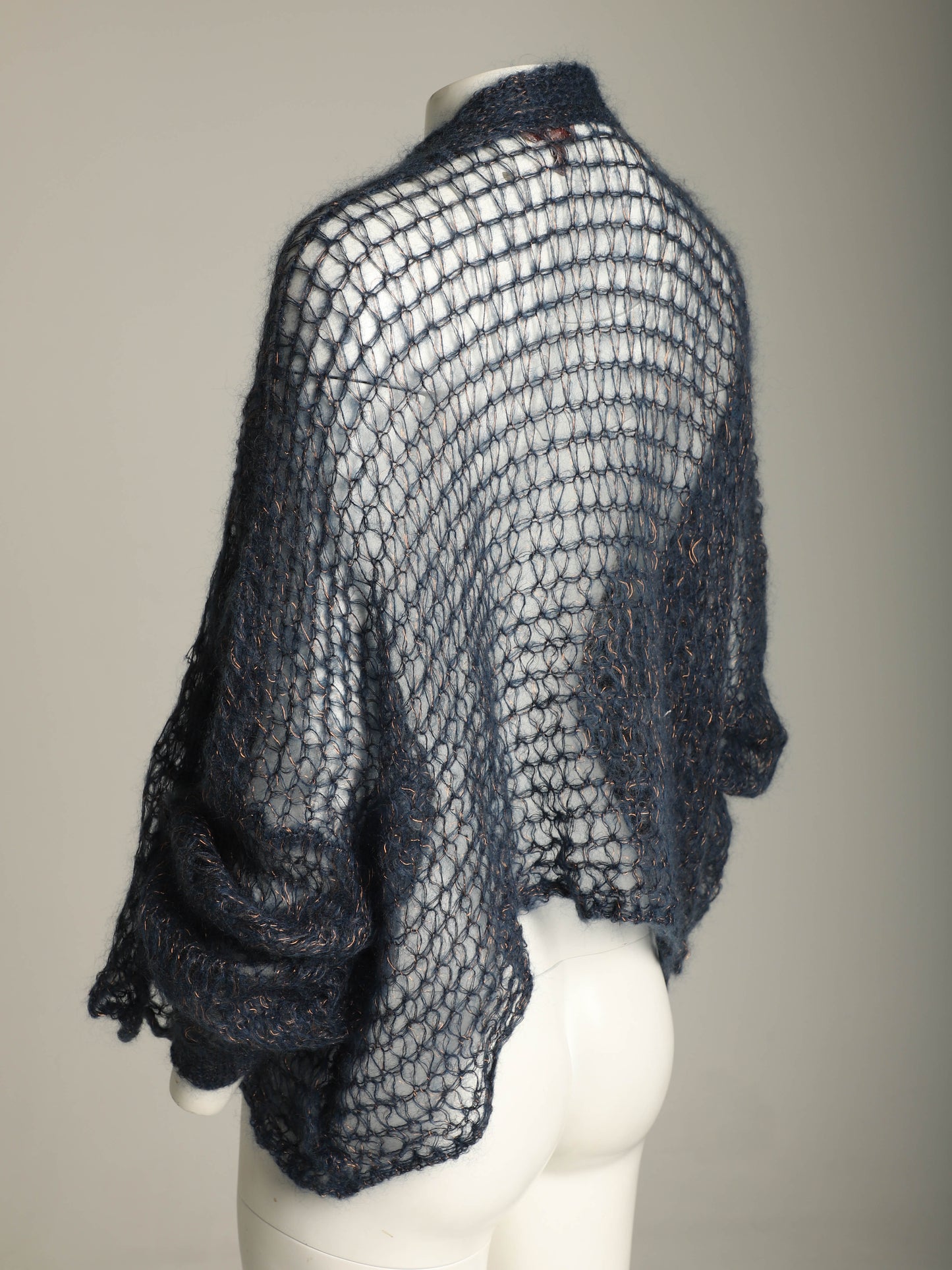 Romeo Gigli 1994 Blue Mohair and Metal Open Weave Cardigan