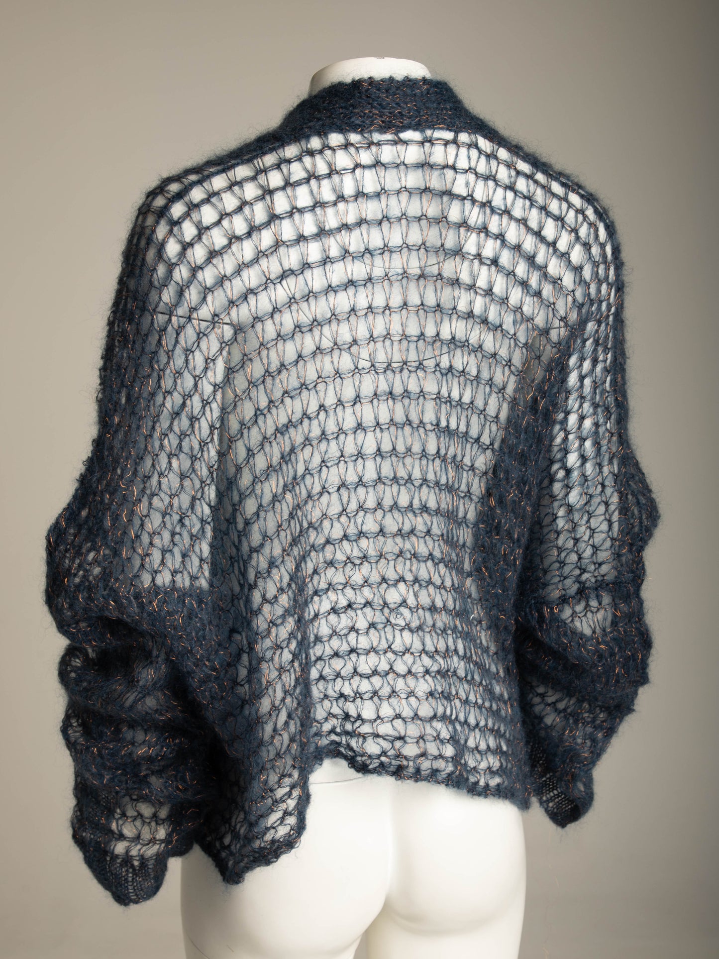 Romeo Gigli 1994 Blue Mohair and Metal Open Weave Cardigan