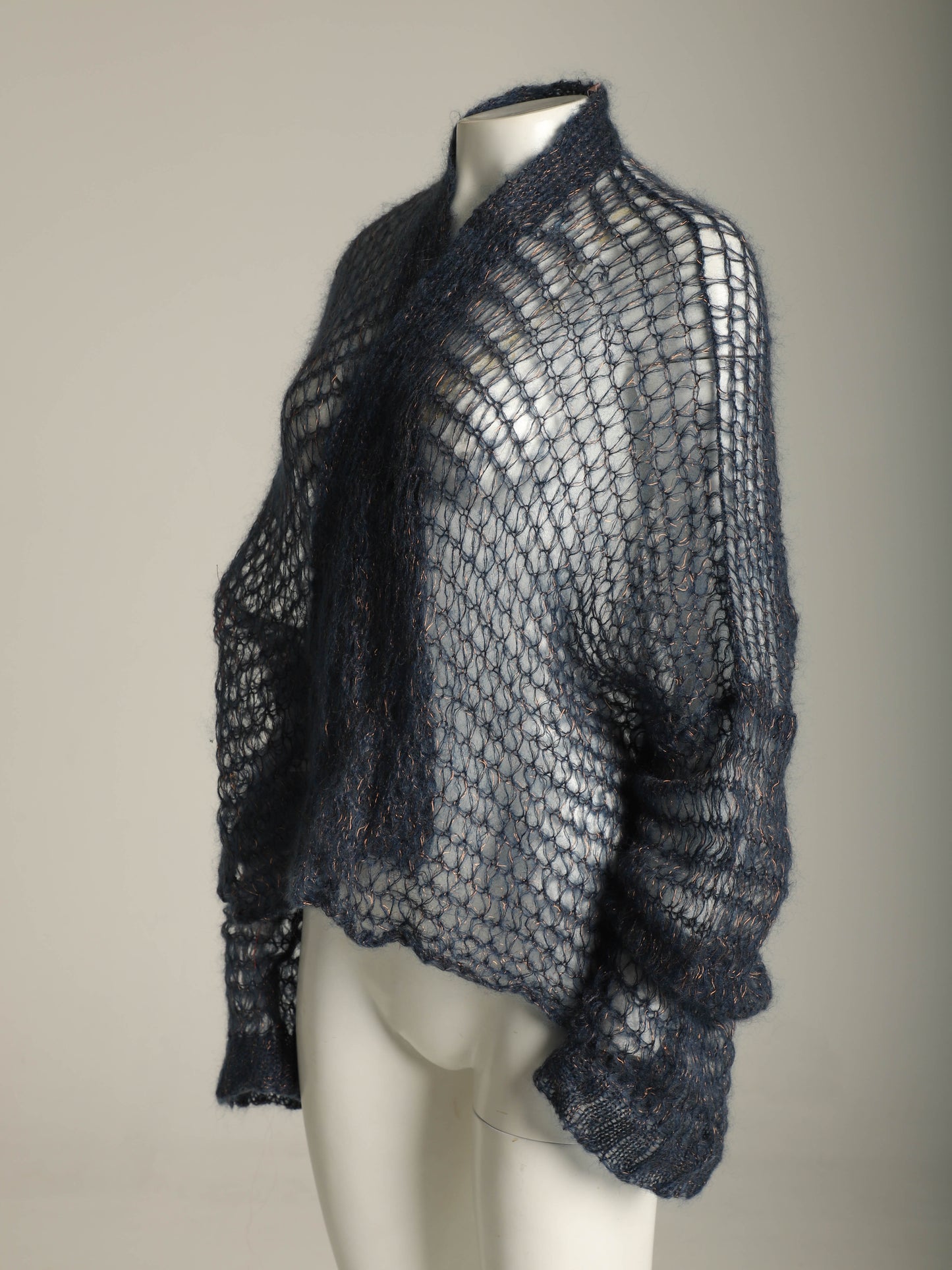 Romeo Gigli 1994 Blue Mohair and Metal Open Weave Cardigan