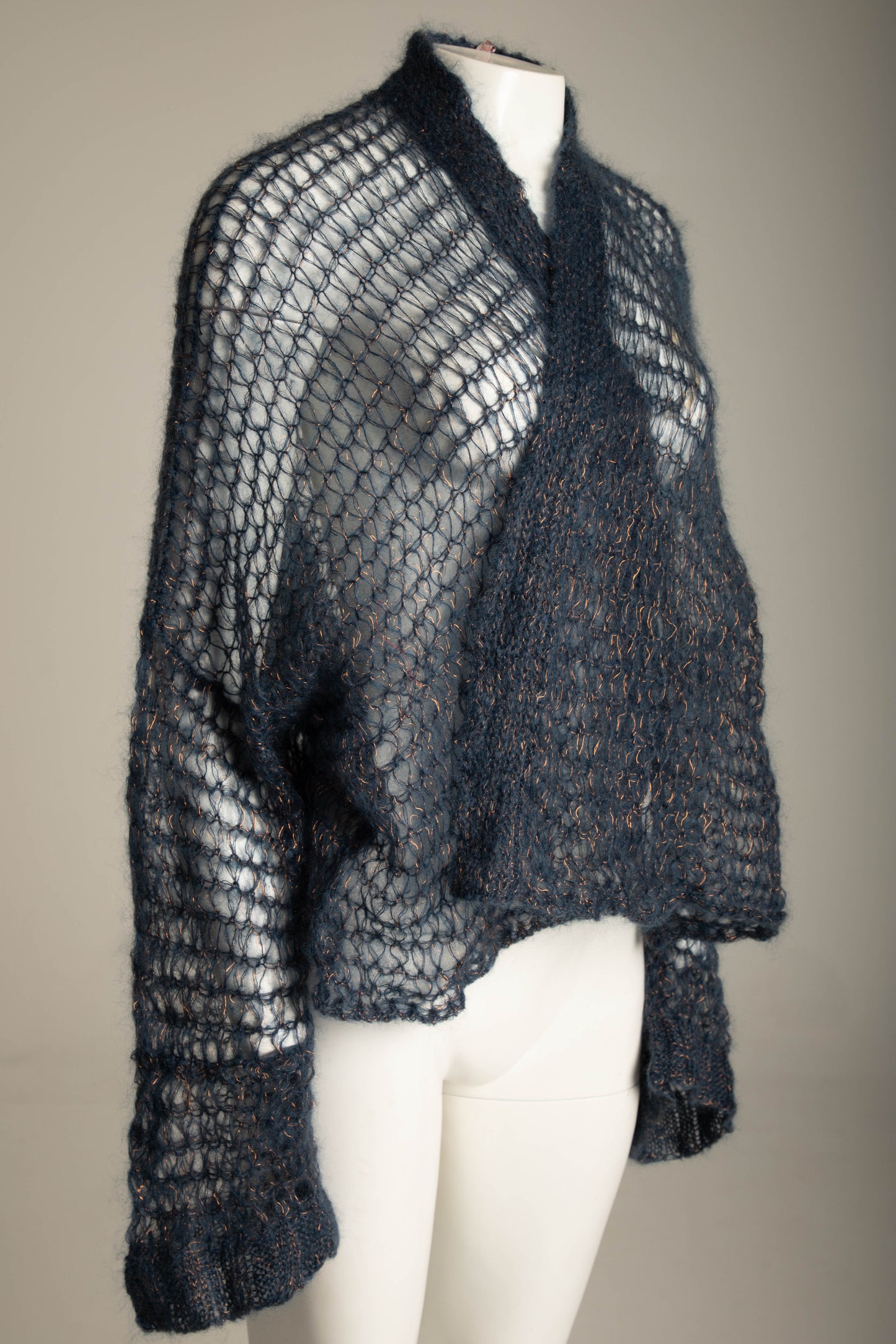 Romeo Gigli 1994 Blue Mohair and Metal Open Weave Cardigan