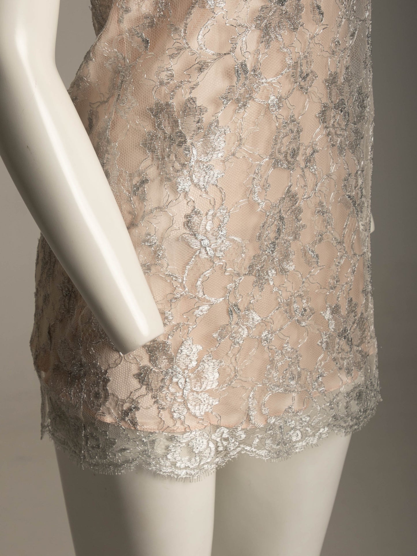 Ellis Flyte 80s Pale Pink Silk and Silver Lace Slip Dress