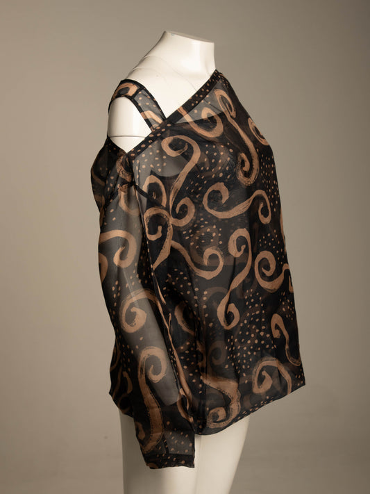 Issey Miyake S/S 1992 Swirl Design Silk Organza Blouse