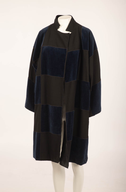 Rocco Barocco Black Crepe with Navy Velvet Patchwork Coat