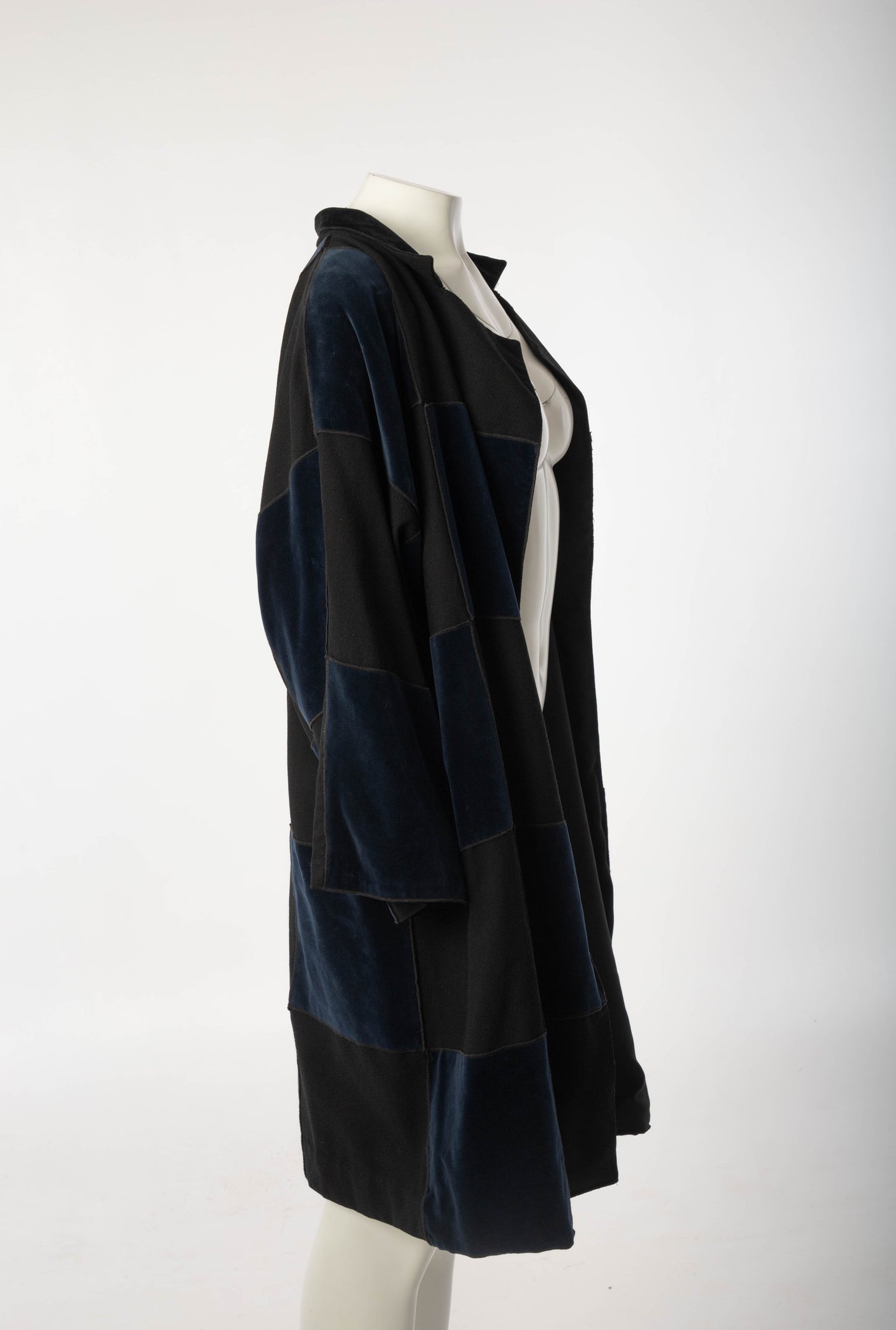 Rocco Barocco Black Crepe with Navy Velvet Patchwork Coat