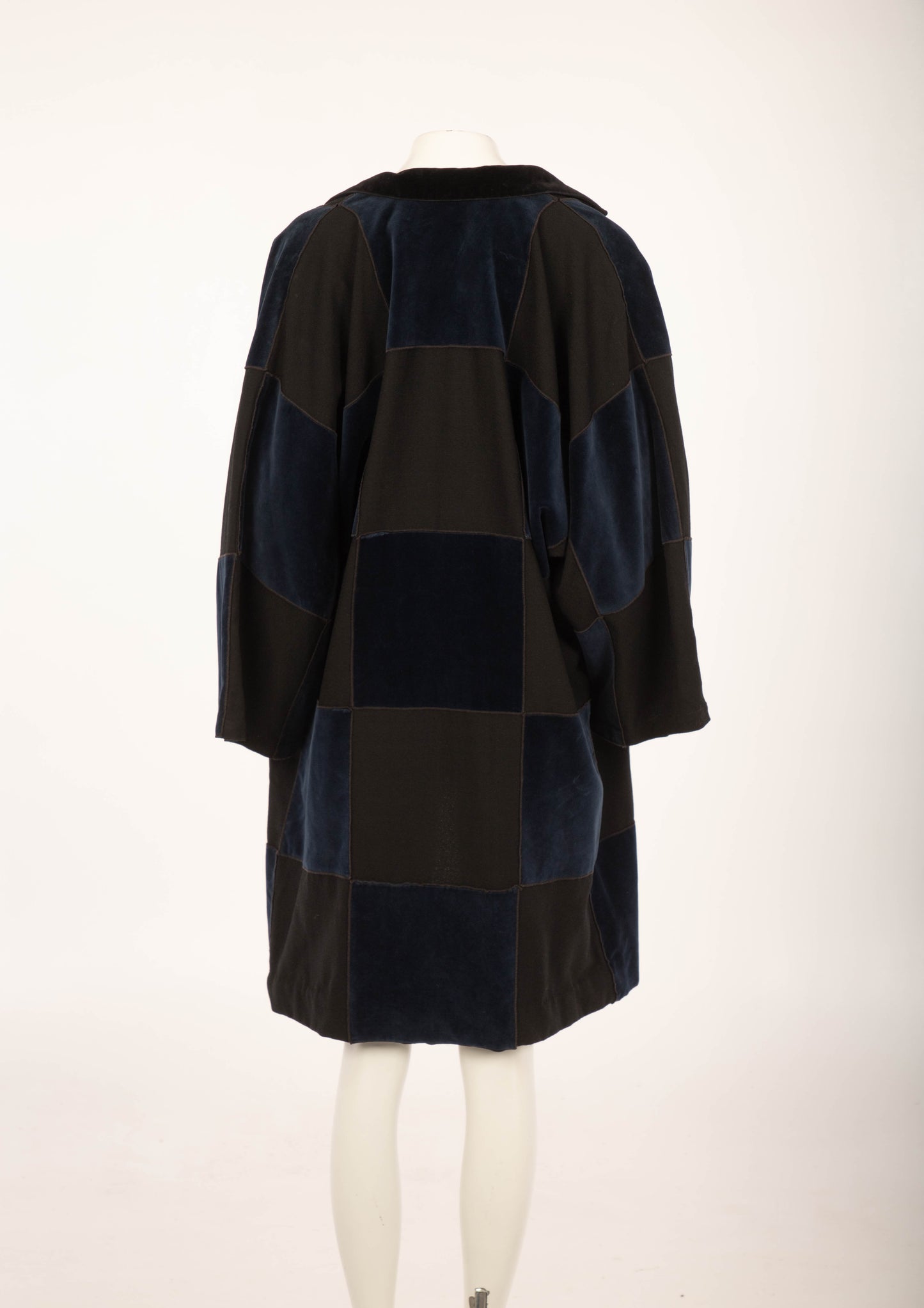 Rocco Barocco Black Crepe with Navy Velvet Patchwork Coat