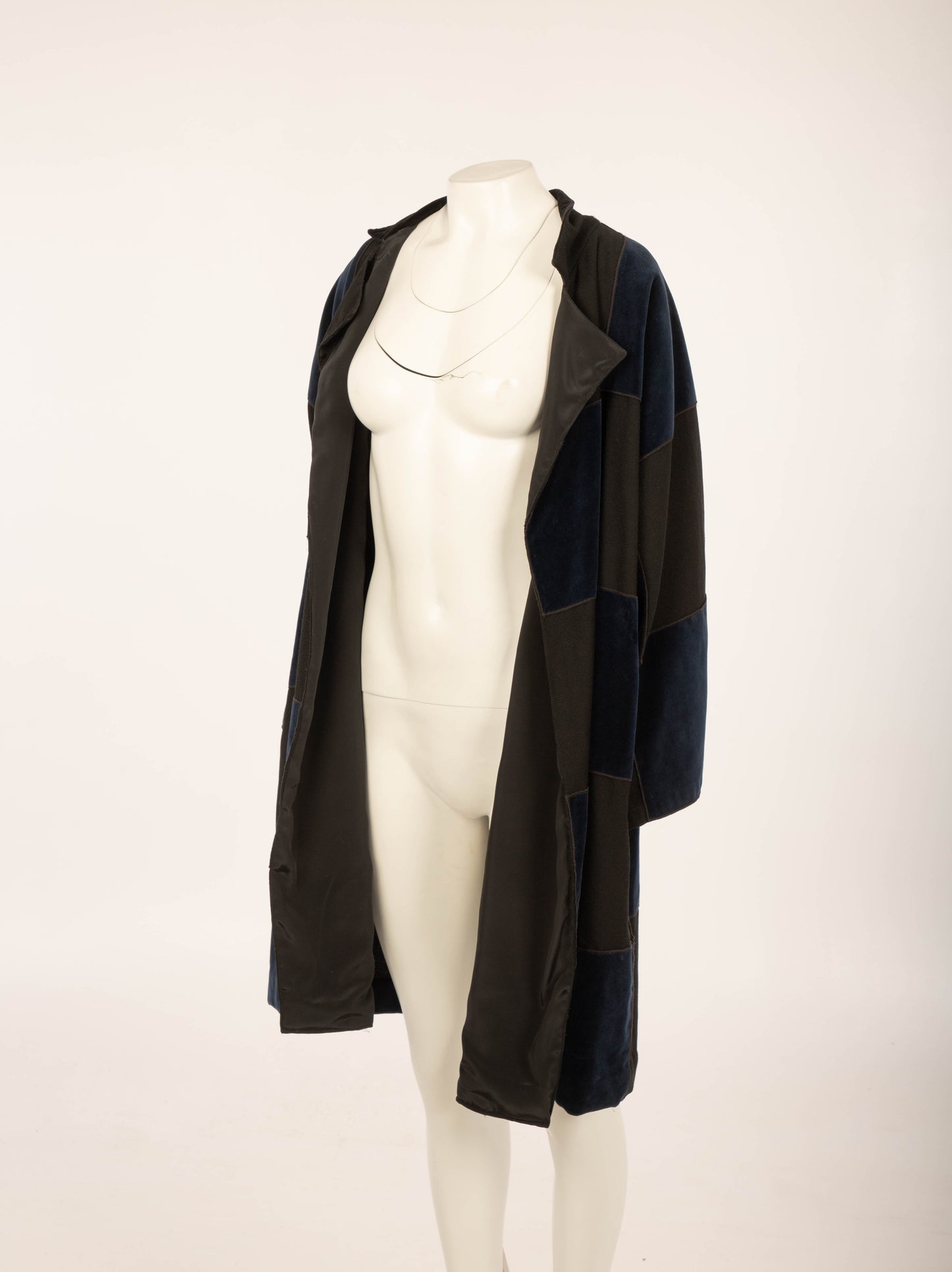 Rocco Barocco Black Crepe with Navy Velvet Patchwork Coat