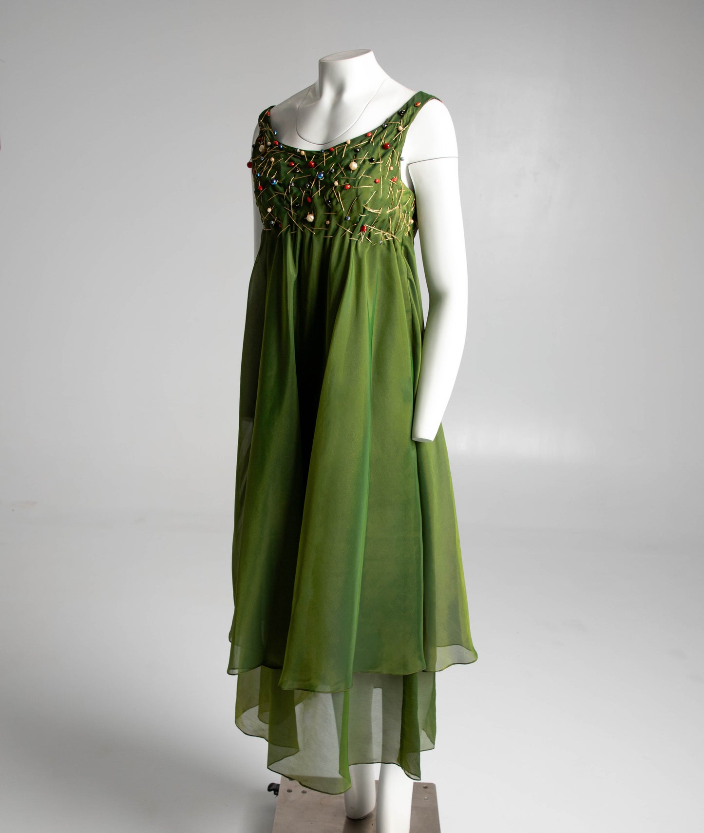 IDOL Empire Line Green Dress with Gold Thread and Beading