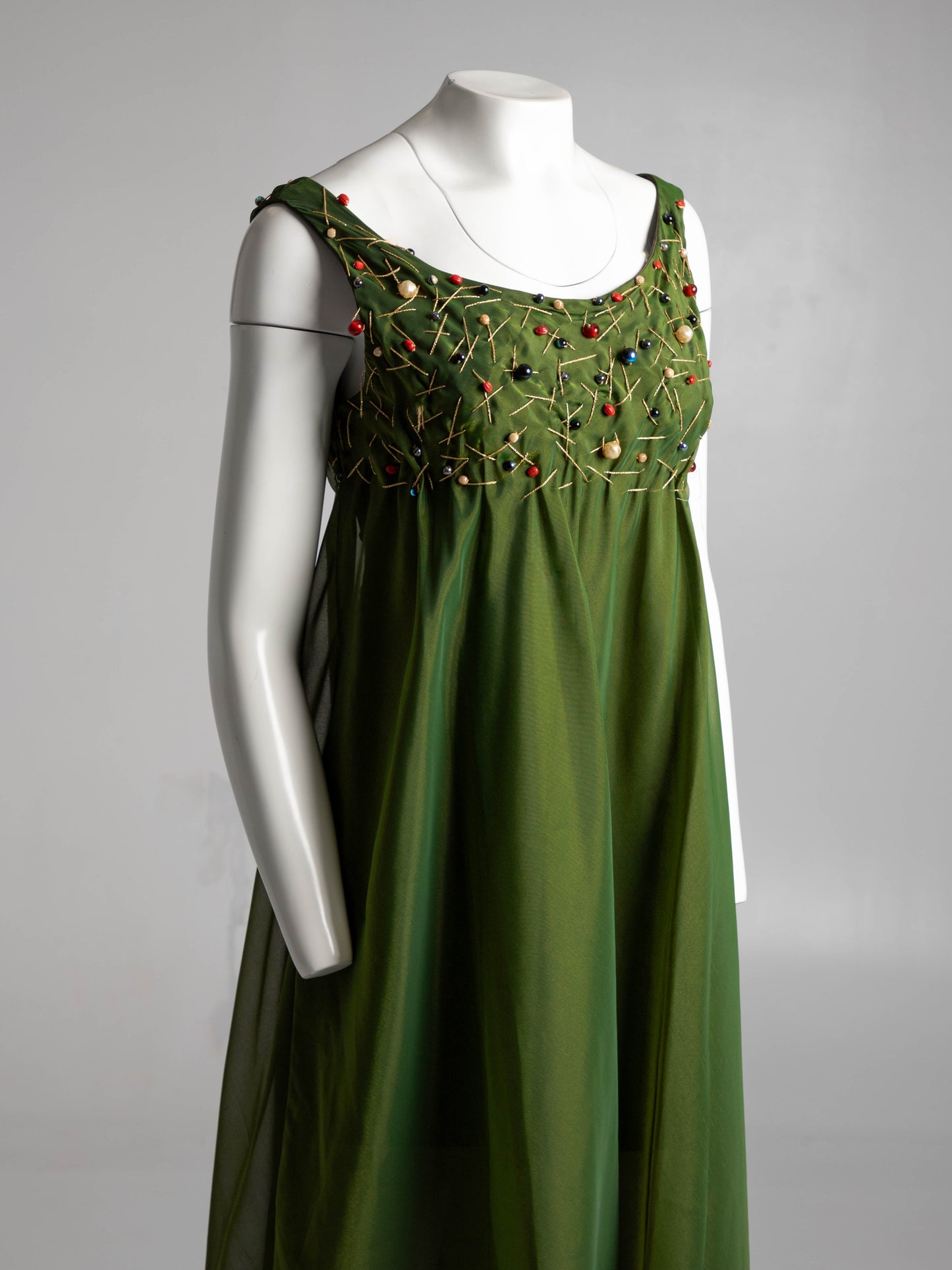 IDOL Empire Line Green Dress with Gold Thread and Beading