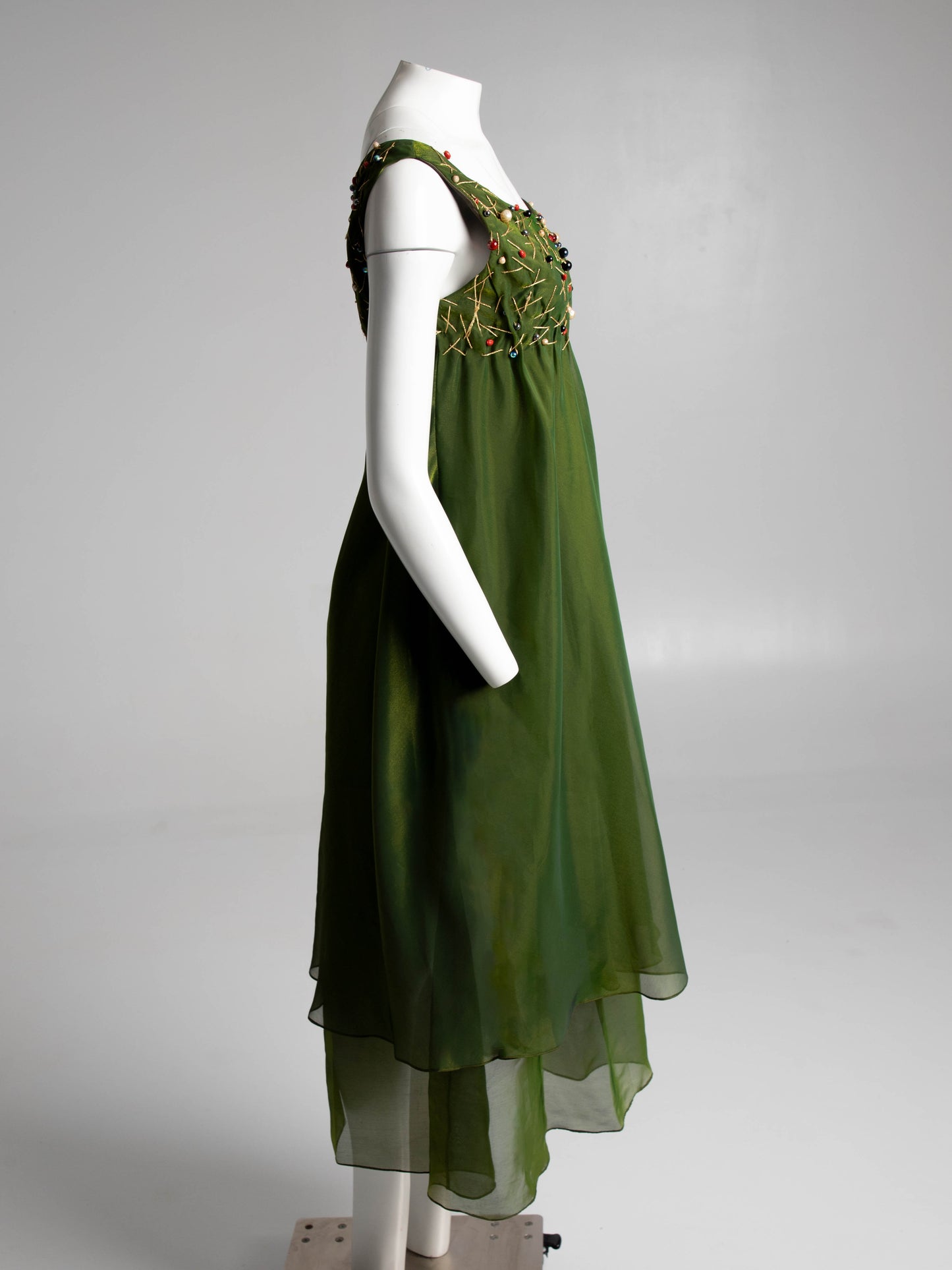 IDOL Empire Line Green Dress with Gold Thread and Beading