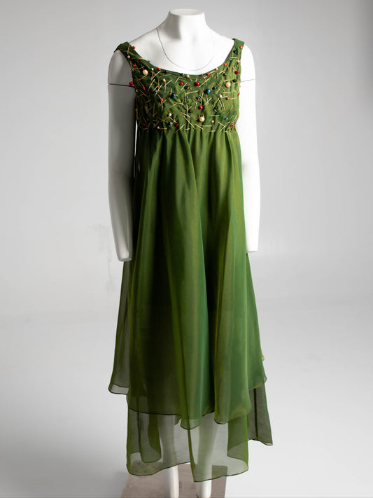 IDOL Empire Line Green Dress with Gold Thread and Beading