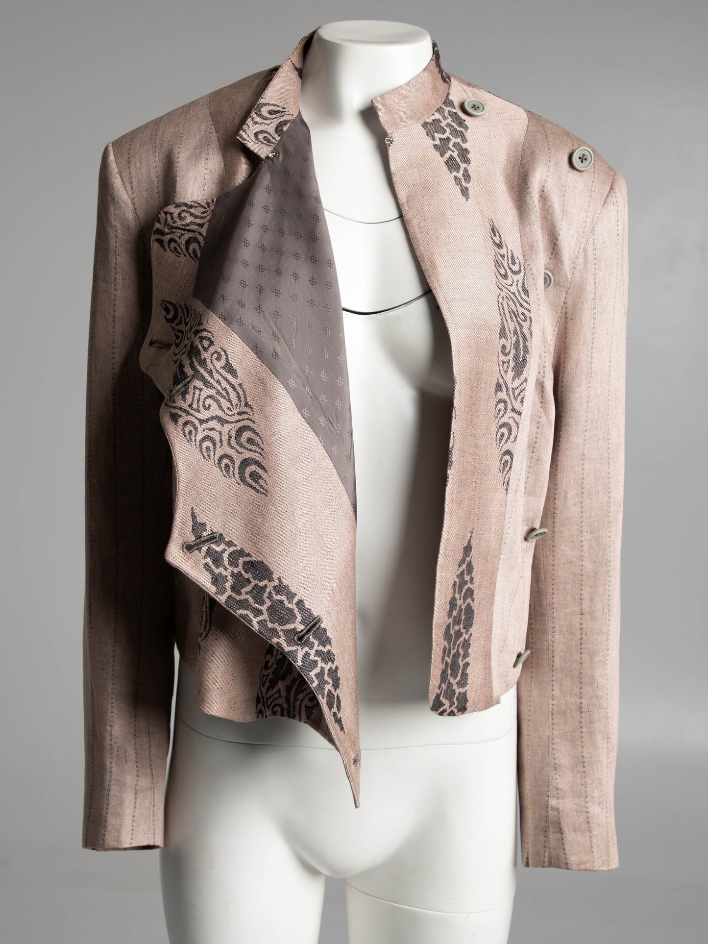 Culture Shock  Koji Tatsuno Pale Pink Grey Linen Jacquard  Jacket