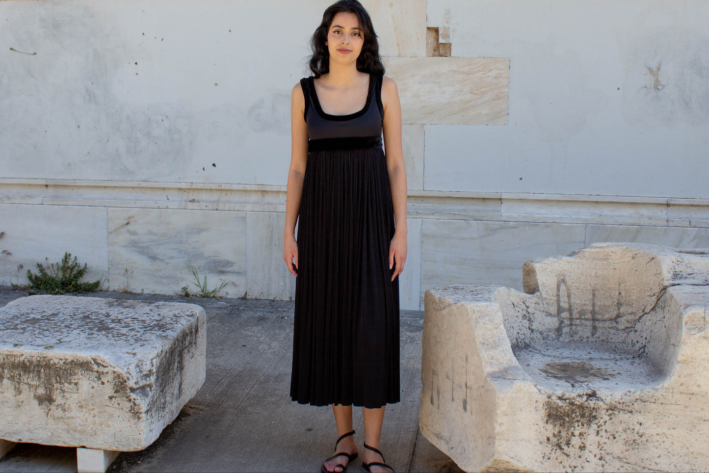 Romeo Gigli 1993 Empire-line Pleated Dress