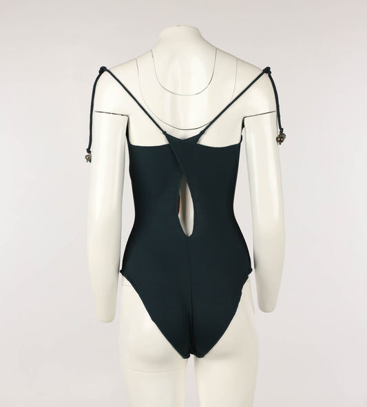 Romeo Gigli Mare Dark Green One Piece with Murano Beads Circa 90s