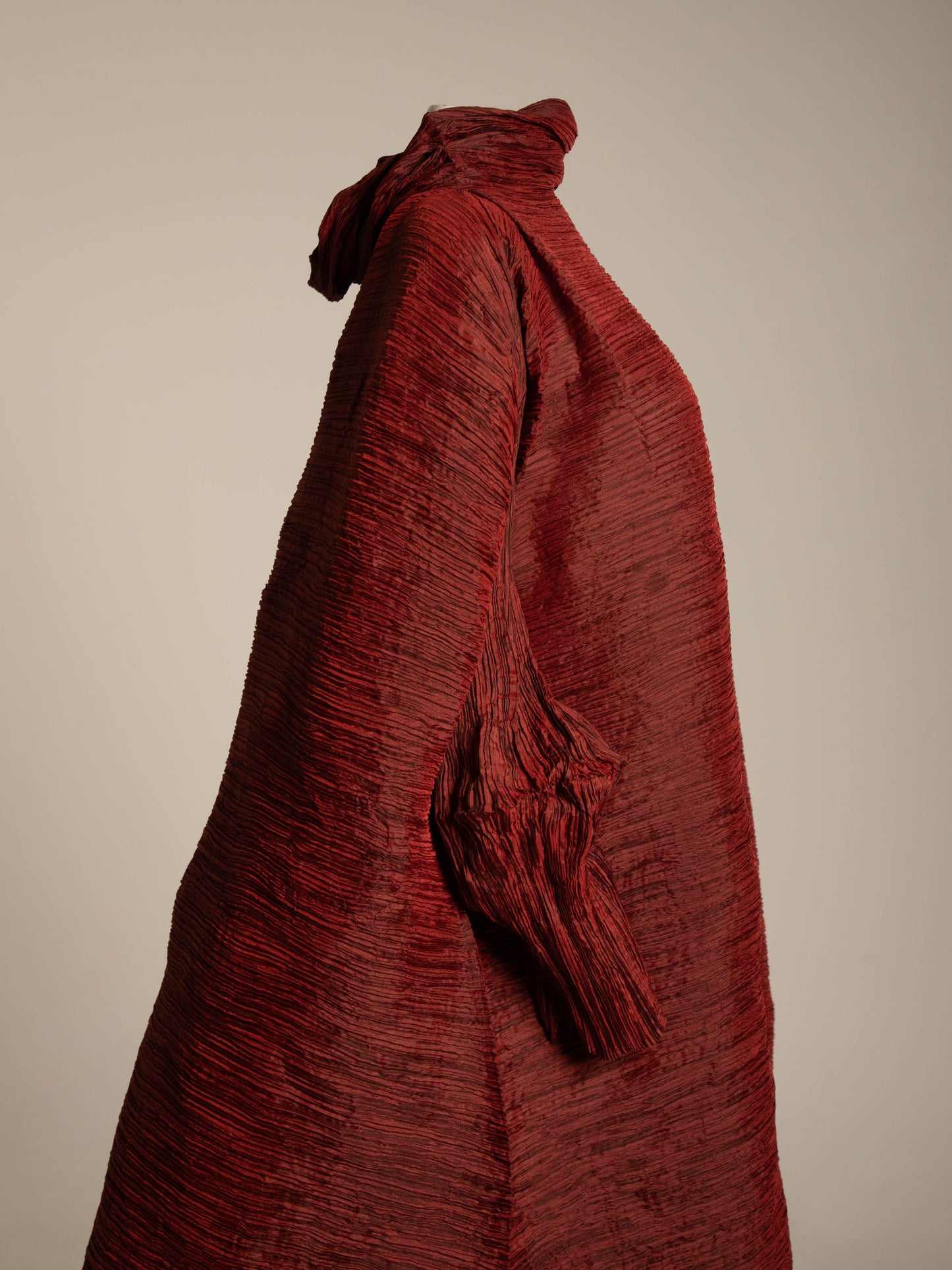 Issey Miyake A/W 1992 'Tidal Wave' Deep Red Pleated Dress