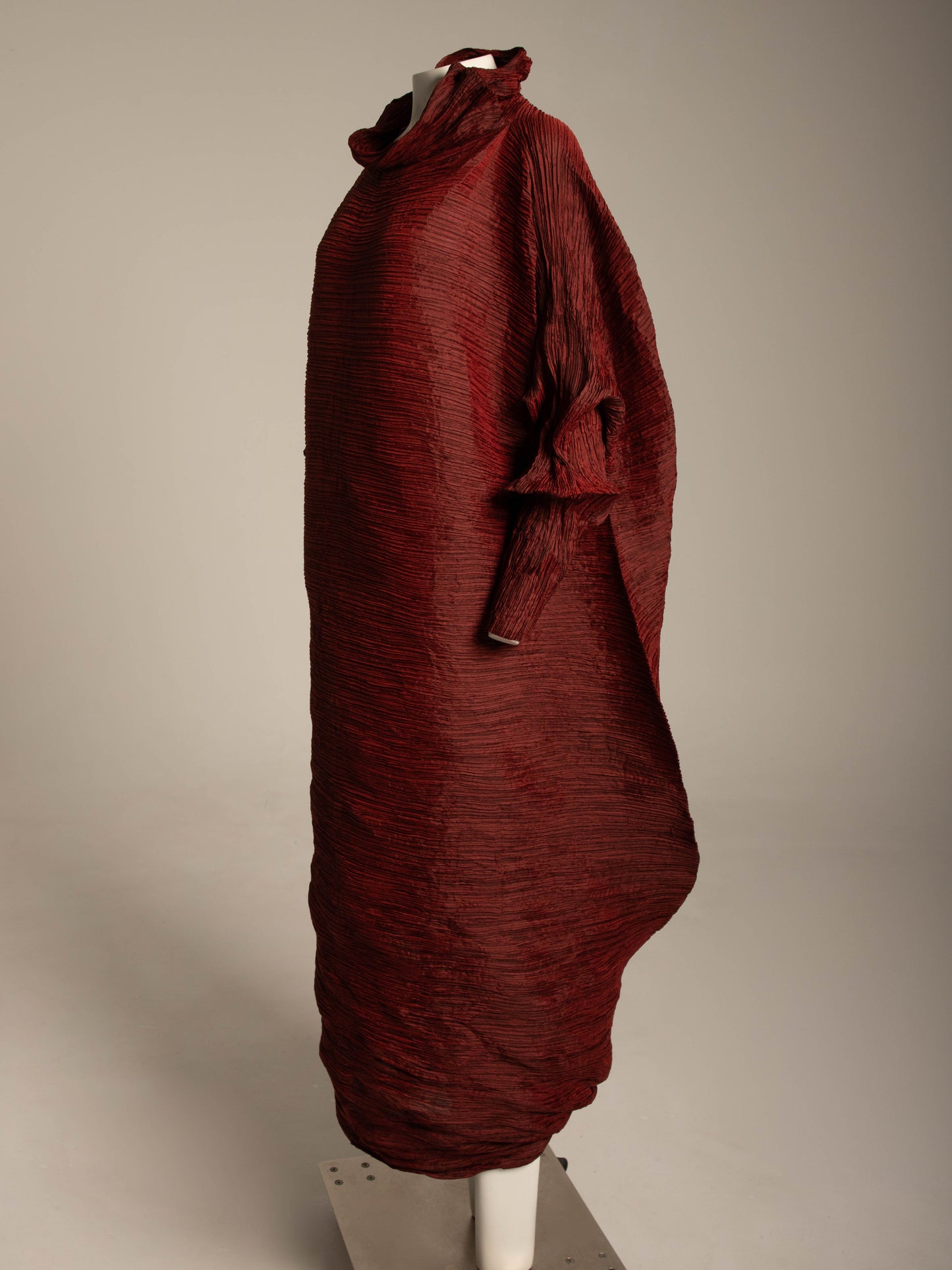 Issey Miyake A/W 1992 'Tidal Wave' Deep Red Pleated Dress