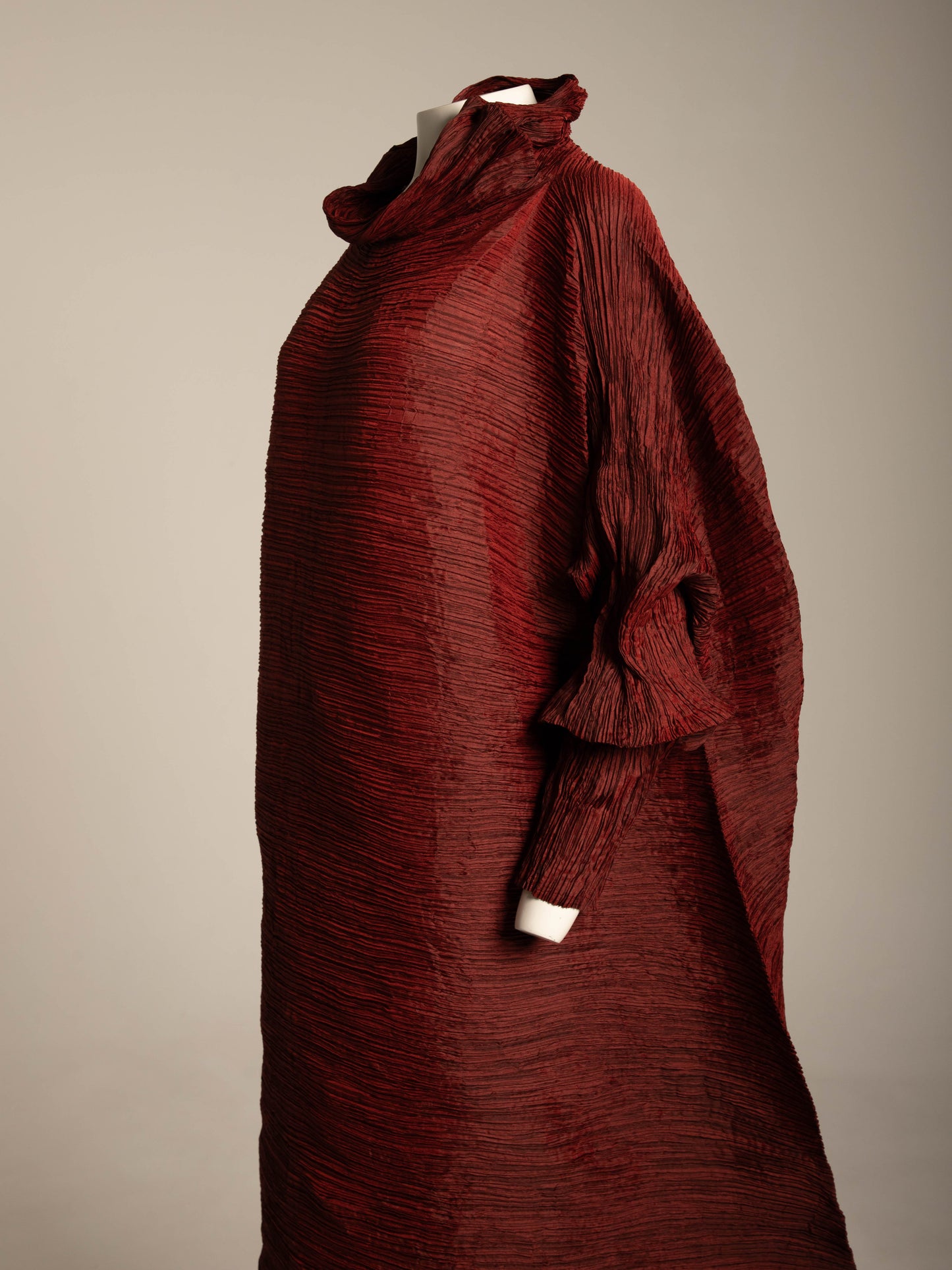 Issey Miyake A/W 1992 'Tidal Wave' Deep Red Pleated Dress