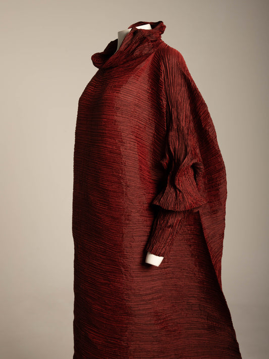 Issey Miyake A/W 1992 'Tidal Wave' Deep Red Pleated Dress
