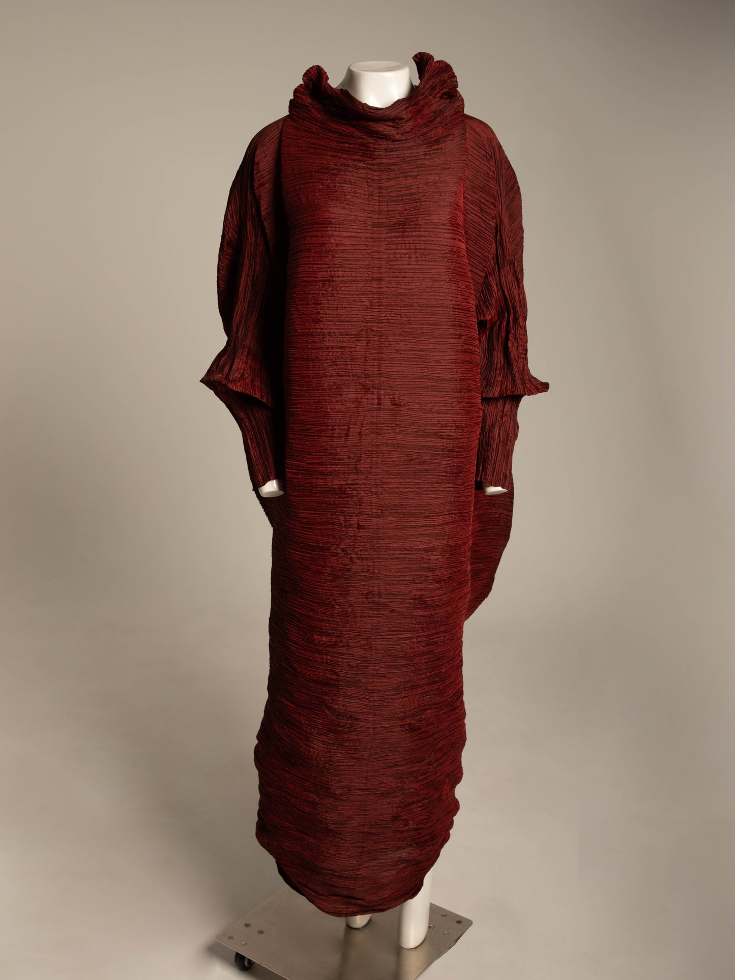Issey Miyake A/W 1992 'Tidal Wave' Deep Red Pleated Dress