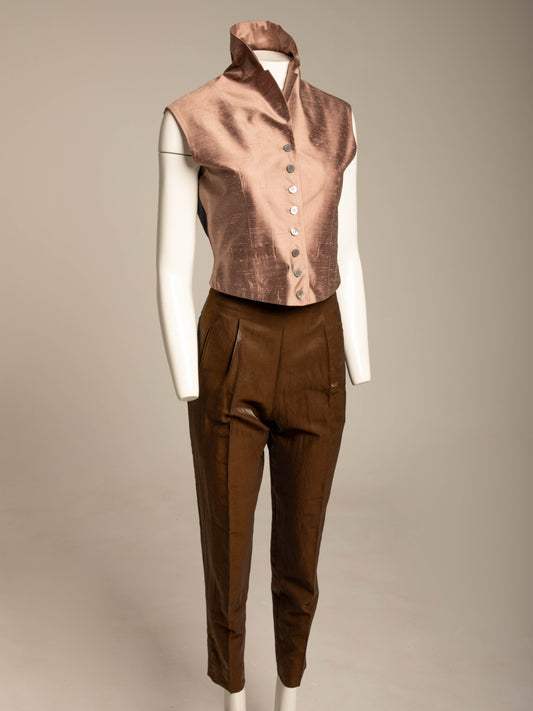 Callaghan Romeo Gigli Era Dusky Pink Silk Shantung Vest Circa 80s