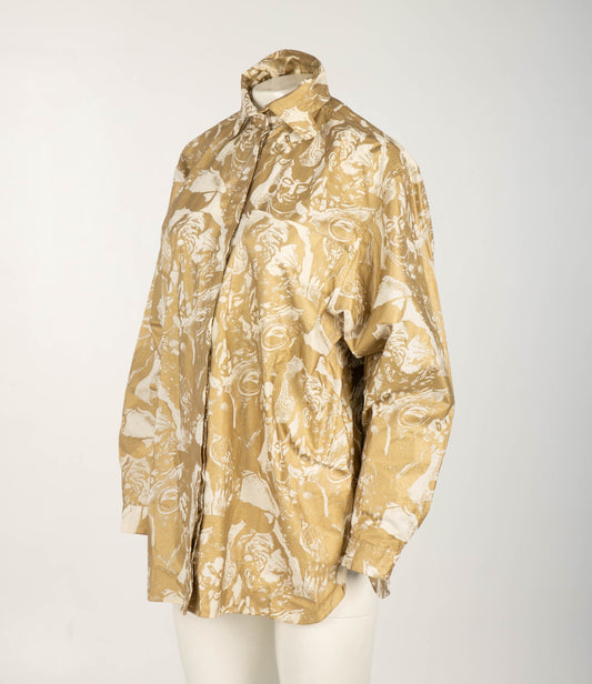 Cinzia Ruggeri 1986 Gold Screen Printed Shirt with Ziggurat Detail