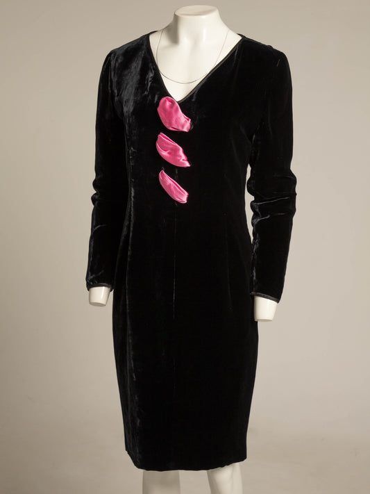 Valentino Boutique Black Velvet Dress with Pink Satin Detail