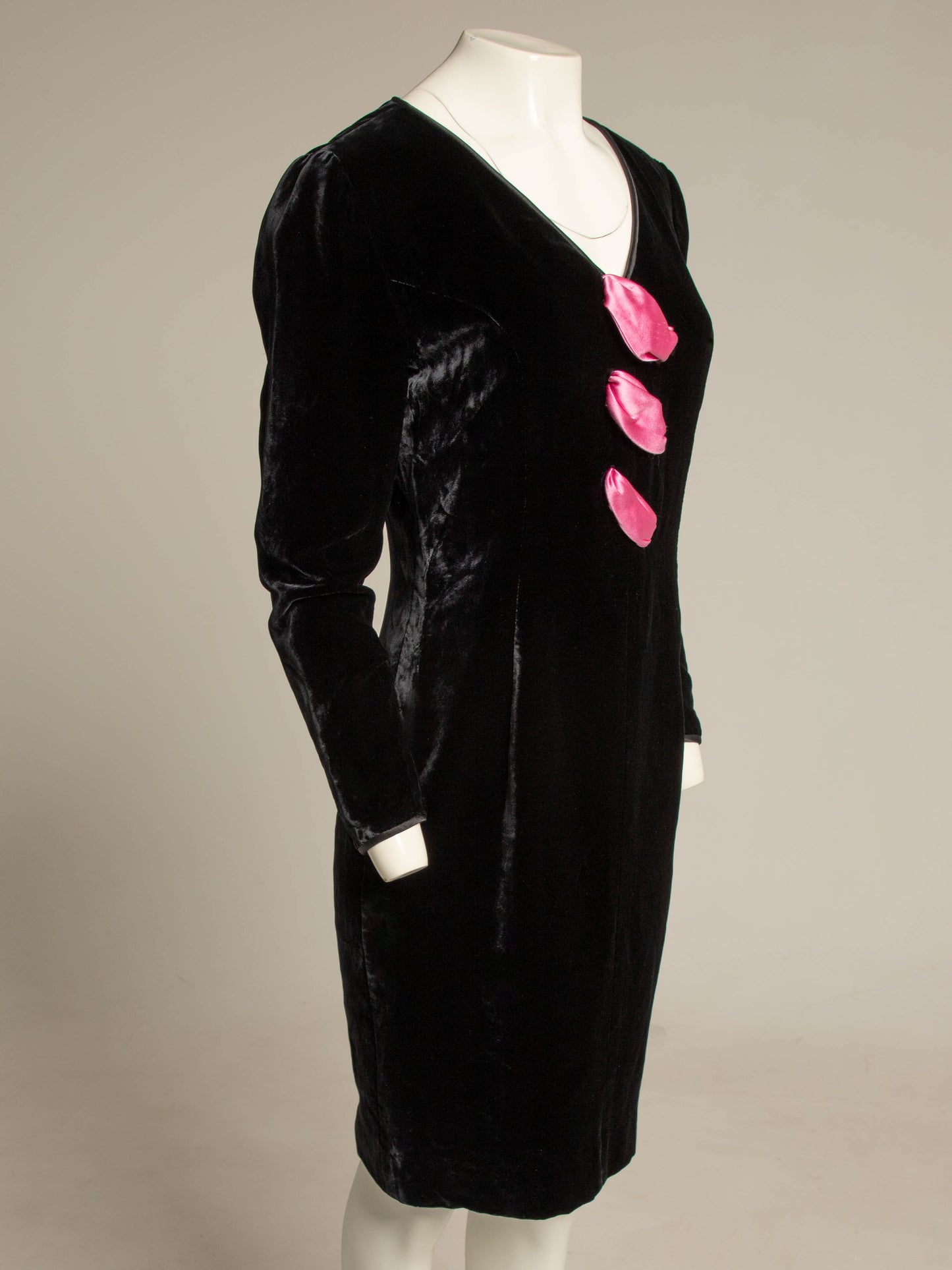Valentino Boutique Black Velvet Dress with Pink Satin Detail