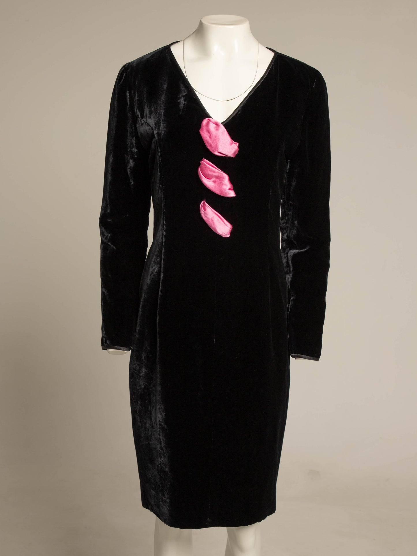 Valentino Boutique Black Velvet Dress with Pink Satin Detail