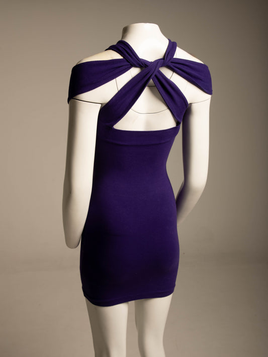 Romeo Gigli 1991 Purple Crossover Strap Dress