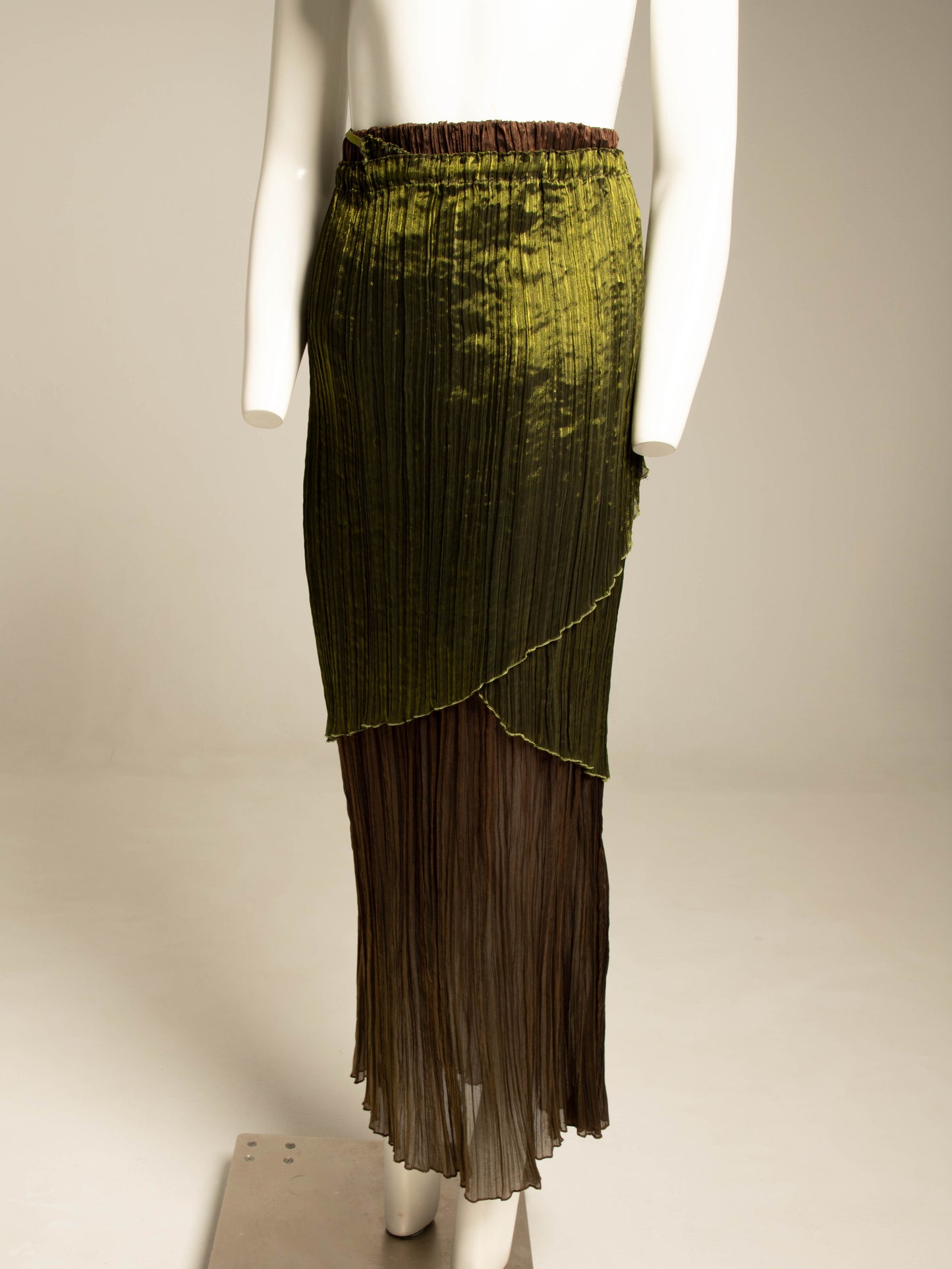 Art-to-wear Bronze and Green Pleated Layered Skirt