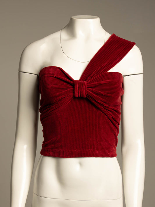 Romeo Gigli G Gigli 1994 Peachy Red Velvet One Shoulder Top