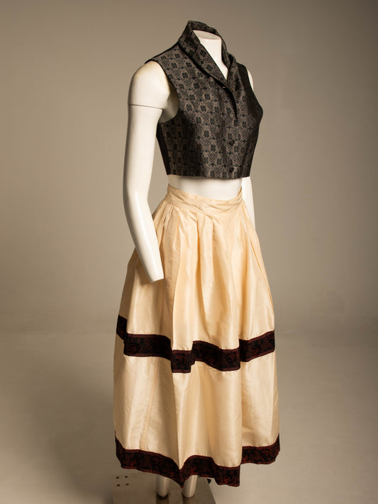 Workers for Freedom Cream Silk Taffeta Skirt with Ribbon Detail